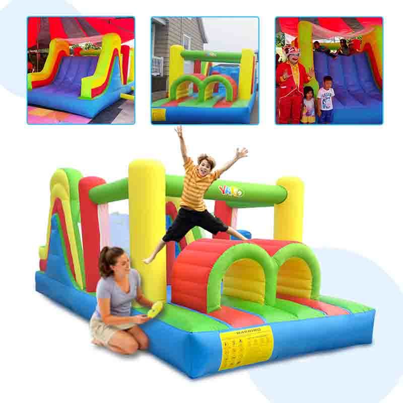 Bounce House |Rainbow Inflatable bounce Castle - front with kids