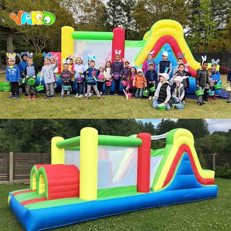 Bounce House |Rainbow Inflatable bounce Castle - outdoor with kids view