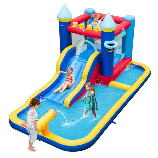 Inflatable Water Slide Bounce House |Ocean-Themed Inflatable Bounce Castle with 2 Pools- front top view
